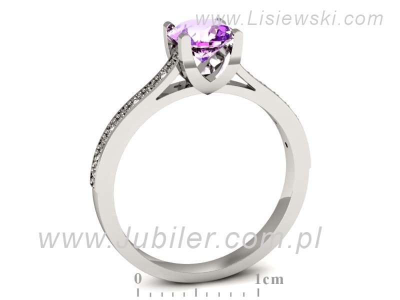 Pierścionek z ametystem i brylantami białe złoto - p16165bam — zdjęcie 3