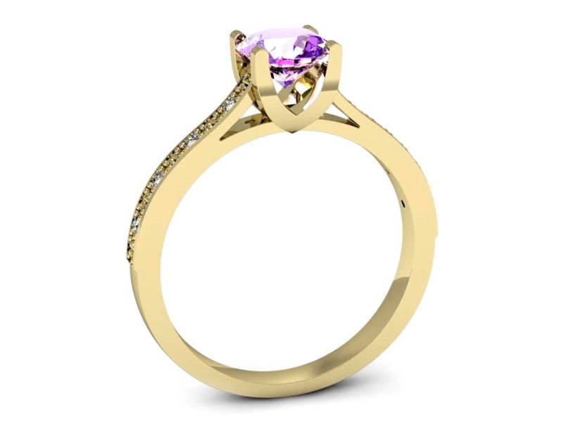 Pierścionek z ametystem i diamentami żółte złoto - p16165zam — zdjęcie 3