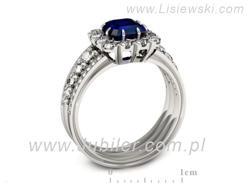 Pierścionek z szafirem i brylantami białe złoto - p16168bsz — zdjęcie 3