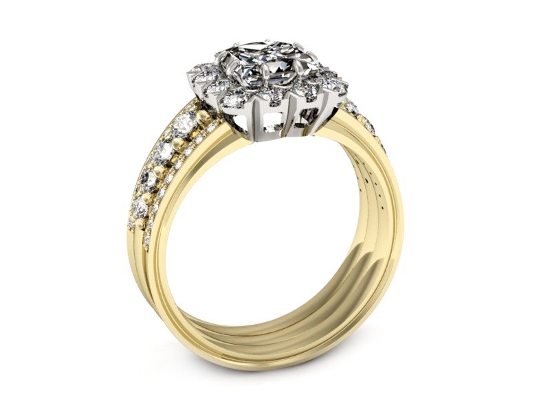 Pierścionek z diamentami białe i żółte złoto - p16168zb — zdjęcie 3