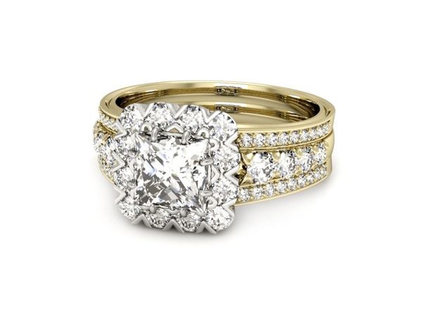 Pierścionek z diamentami białe i żółte złoto - p16168zb