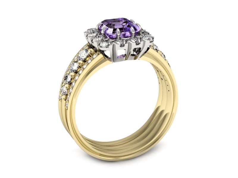 Złoty pierścionek z tanzanitem i brylantami - p16168zbt — zdjęcie 3