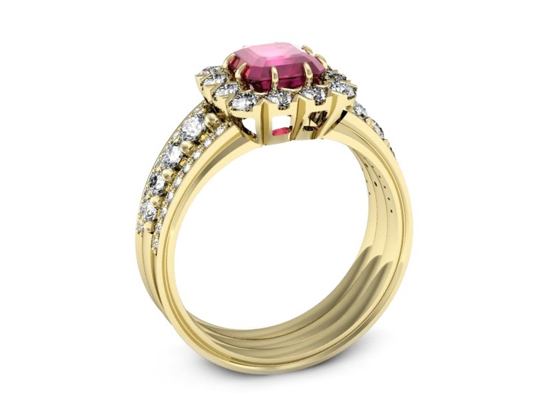 Złoty pierścionek z rubinem i brylantami - p16168zr — zdjęcie 3