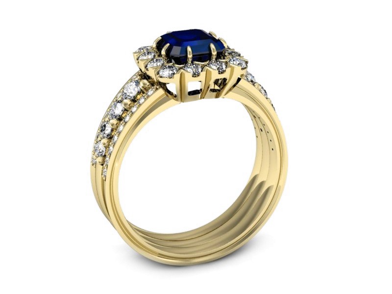 Złoty pierścionek z szafirem i brylantami - p16168zsz — zdjęcie 3