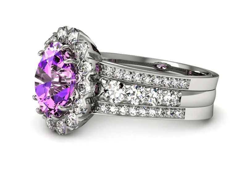 Złoty pierścionek z ametystem i brylantami - p16169bat — zdjęcie 2