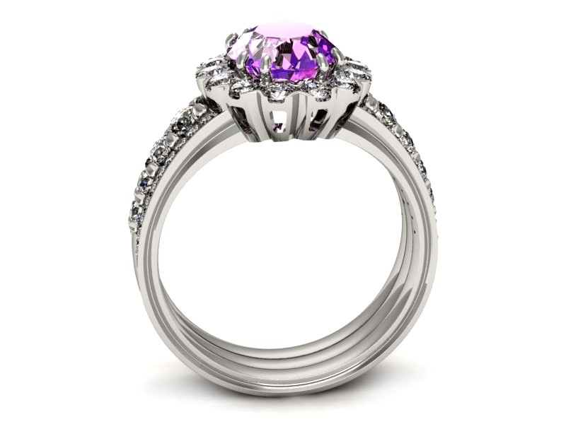 Złoty pierścionek z ametystem i brylantami - p16169bat — zdjęcie 3