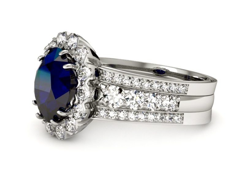 Pierścionek z szafirem i brylantami białe złoto - p16169bsz — zdjęcie 2