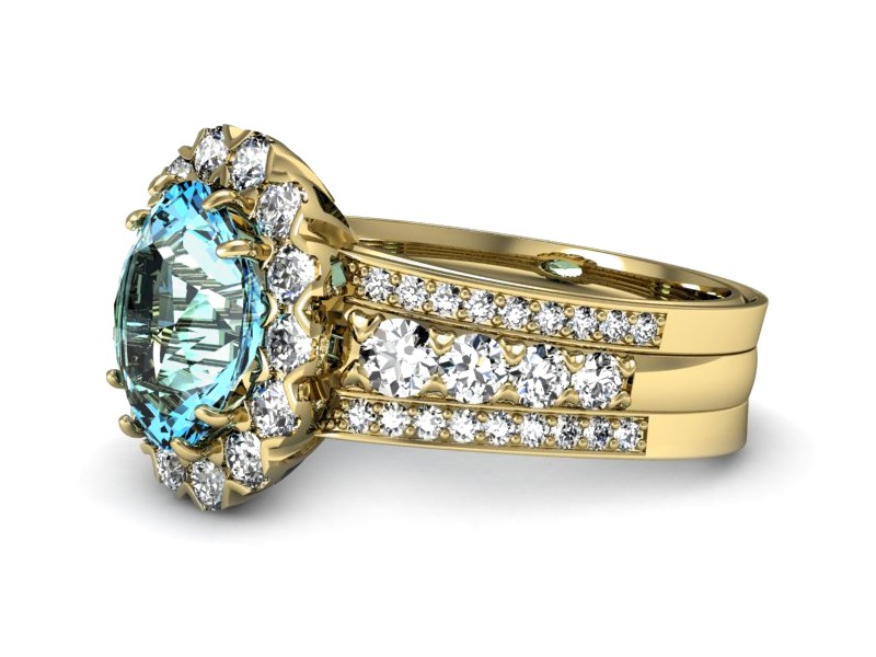 Złoty pierścionek z topazem i brylantami - p16169za — zdjęcie 2