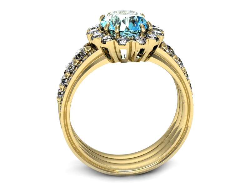 Złoty pierścionek z topazem i brylantami - p16169za — zdjęcie 3