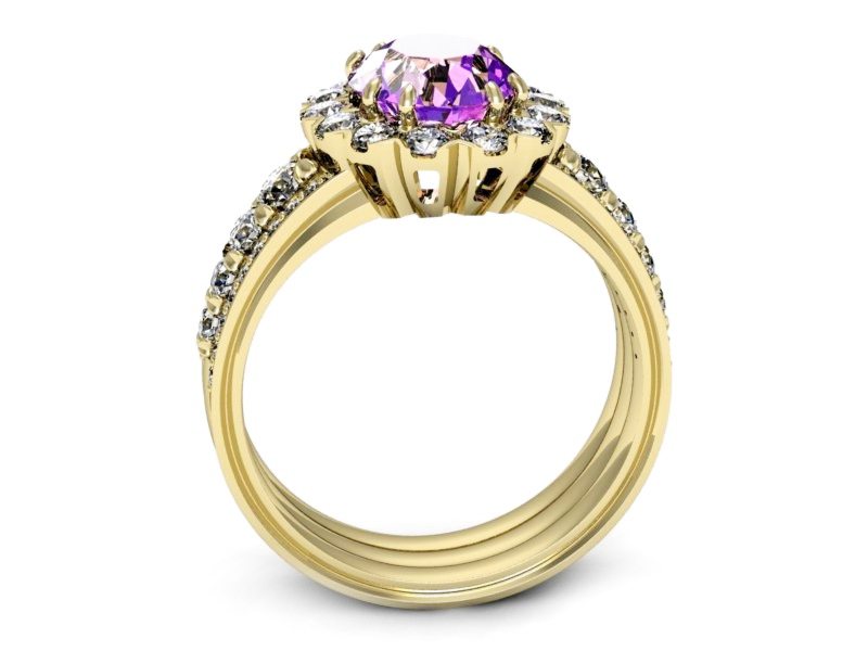 Złoty pierścionek z ametystem i brylantami - p16169zat — zdjęcie 3