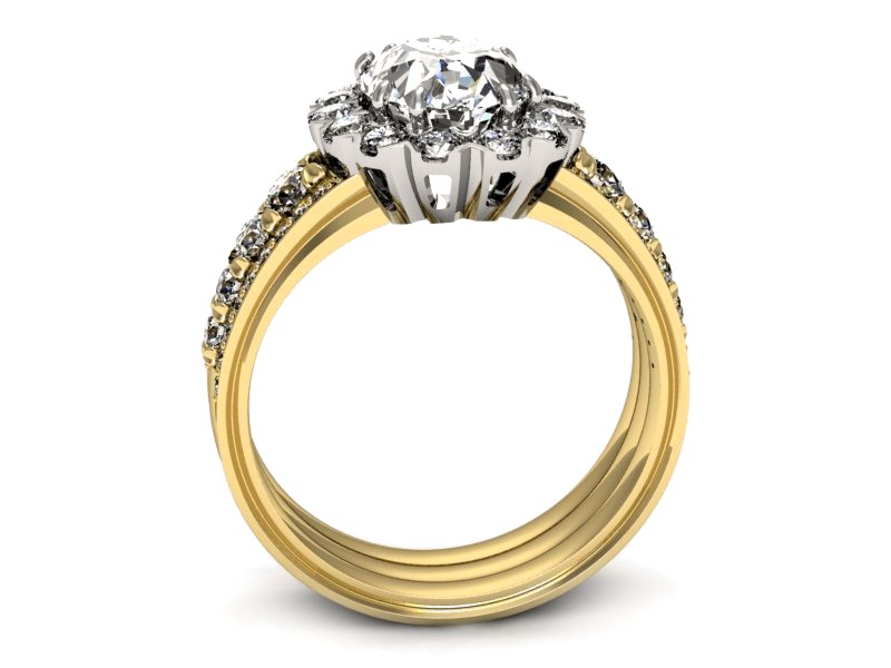 Pierścionek z diamentami białe i żółte złoto - p16169zb — zdjęcie 3