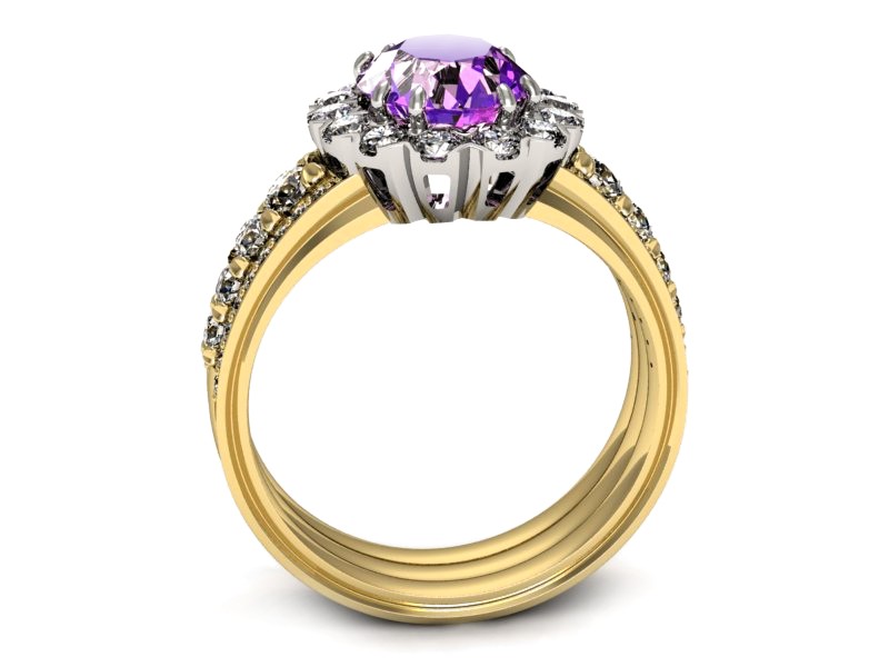 Złoty pierścionek z ametystem i brylantami - p16169zbat — zdjęcie 3