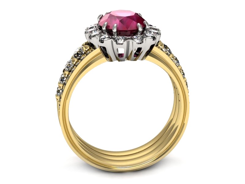 Złoty pierścionek z rubinem i diamentami - p16169zbr — zdjęcie 3