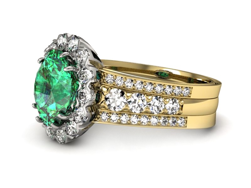 Złoty pierścionek ze szmaragdem i diamentami - p16169zbsm — zdjęcie 2