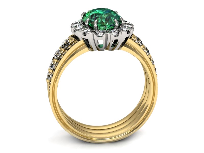 Złoty pierścionek ze szmaragdem i diamentami - p16169zbsm — zdjęcie 3