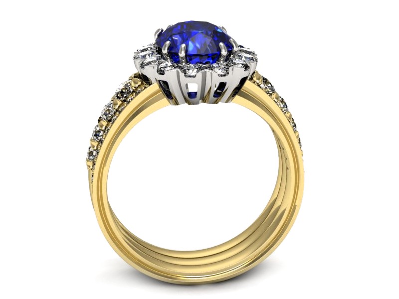 Złoty pierścionek z szafirem i brylantami - p16169zbszc — zdjęcie 3