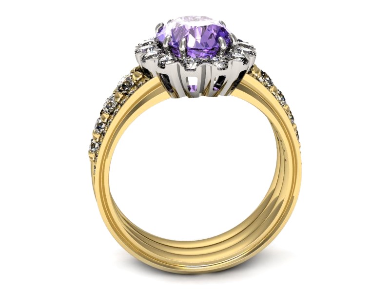 Złoty pierścionek z tanzanitem i brylantami - p16169zbt — zdjęcie 3