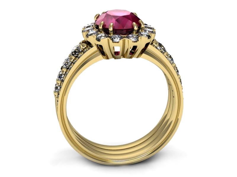 Złoty pierścionek z rubinem i brylantami - p16169zr — zdjęcie 3