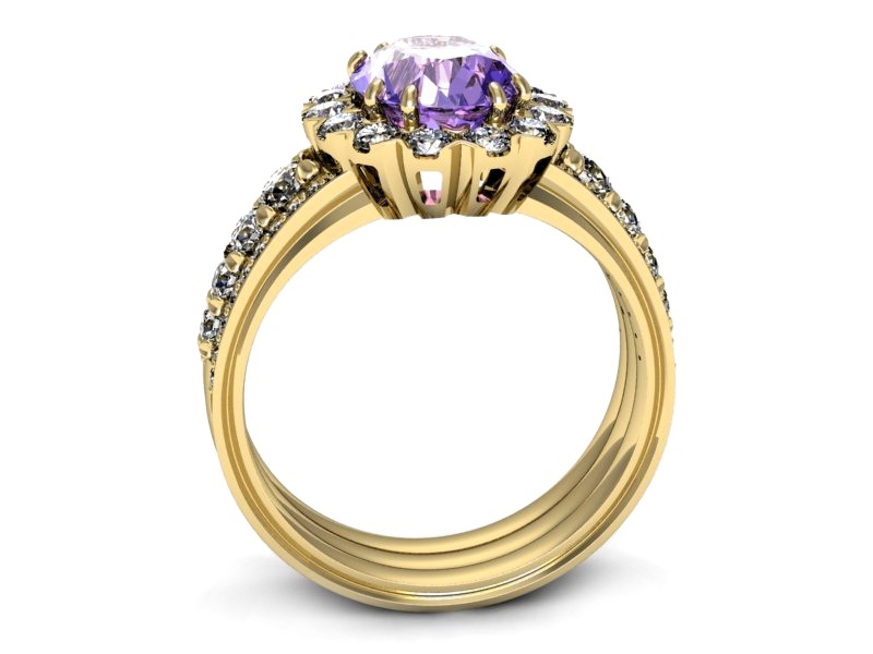 Pierścionek z tanzanitem i brylantami żółte złoto - p16169zt — zdjęcie 3