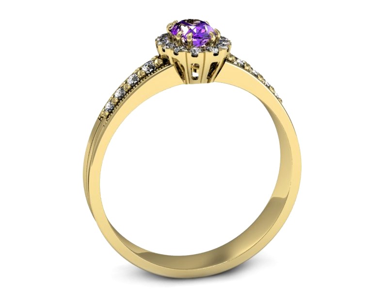 Złoty pierścionek z ametystem i brylantami - p16170zat — zdjęcie 3