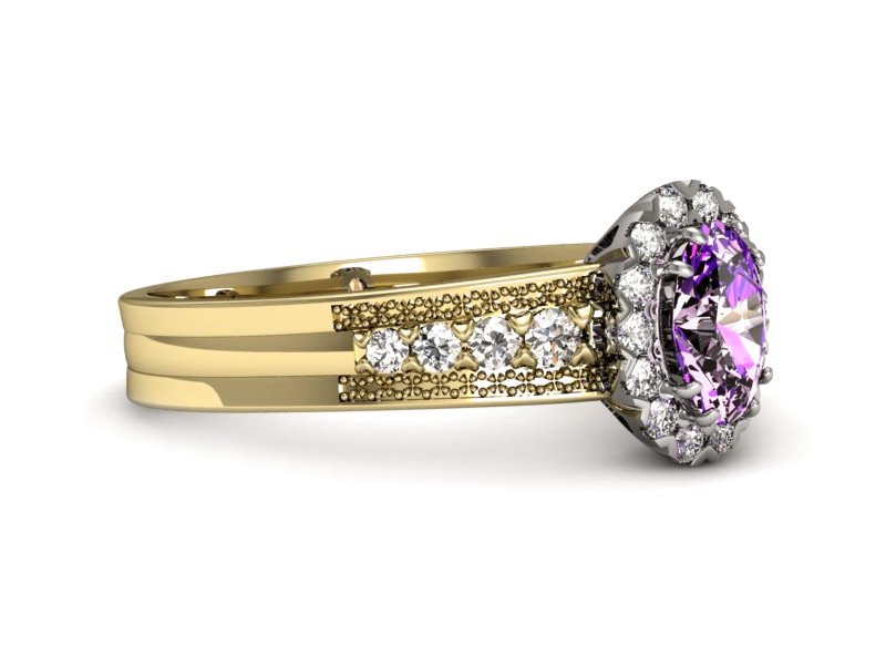 Pierścionek z ametystem i brylantami - p16170zbat — zdjęcie 2