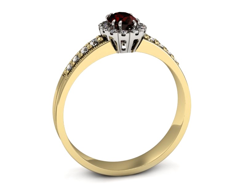 Złoty pierścionek z granatem i diamentami - p16170zbgr — zdjęcie 3