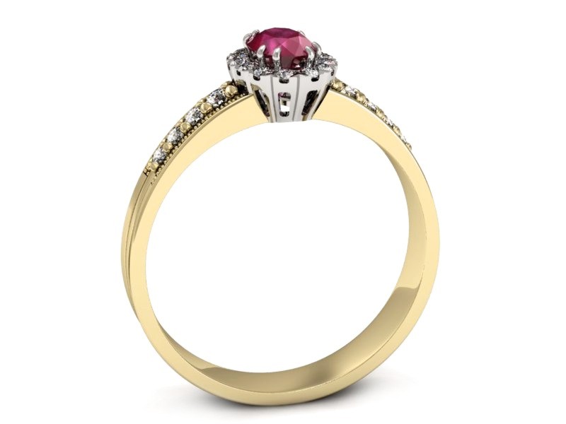 Złoty pierścionek z rubinem i diamentami - p16170zbr — zdjęcie 3