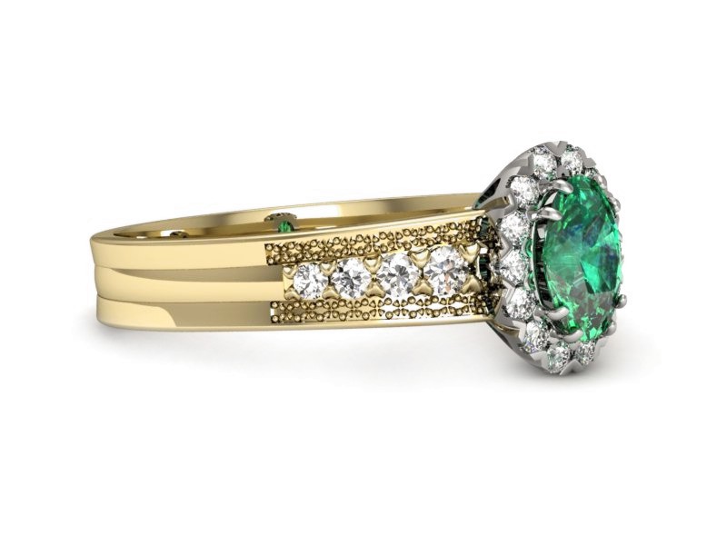 Złoty pierścionek ze szmaragdem i brylantami - p16170zbsm — zdjęcie 2
