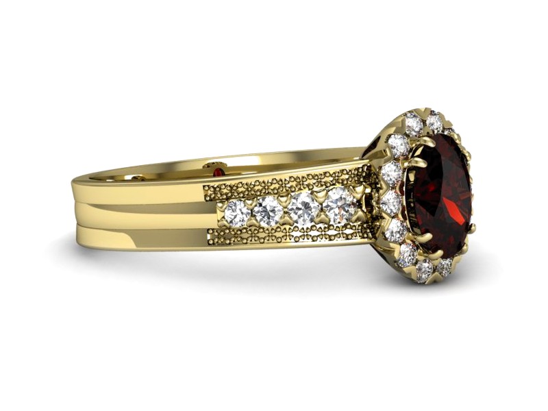 Złoty pierścionek z granatem i brylantami - p16170zgr — zdjęcie 2