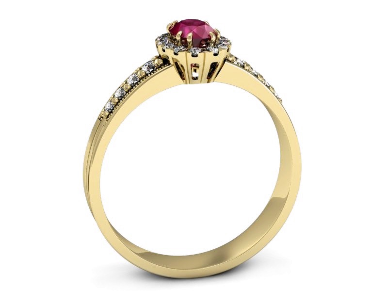 Złoty pierścionek z rubinem i brylantami - p16170zr — zdjęcie 3
