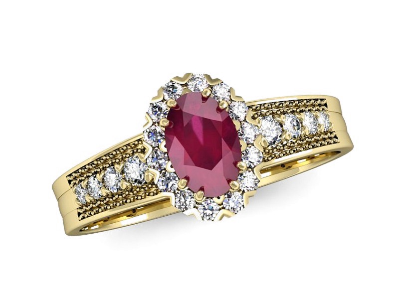 Złoty pierścionek z rubinem i brylantami - p16170zr