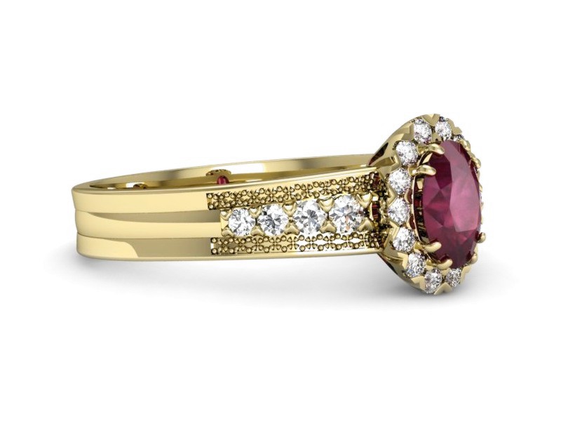 Złoty pierścionek z rubinem i brylantami - p16170zr — zdjęcie 2