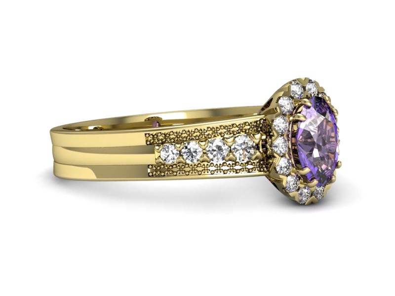 Pierścionek z tanzanitem i brylantami żółte złoto - p16170zt — zdjęcie 2