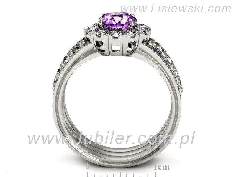 Złoty pierścionek z ametystem i brylantami - p16171bat — zdjęcie 3