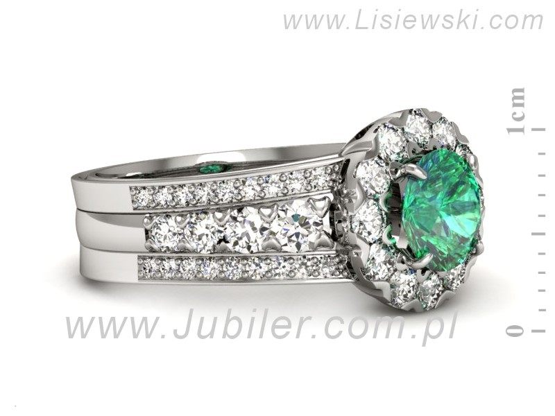 Złoty pierścionek ze szmaragdem i brylantami - p16171bsm — zdjęcie 2