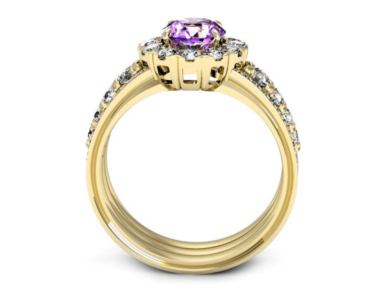 Złoty pierścionek z ametystem i brylantami - p16171zat — zdjęcie 3