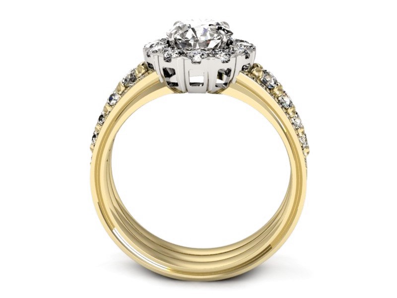 Pierścionek z diamentami żółte i białe złoto - p16171zb — zdjęcie 3