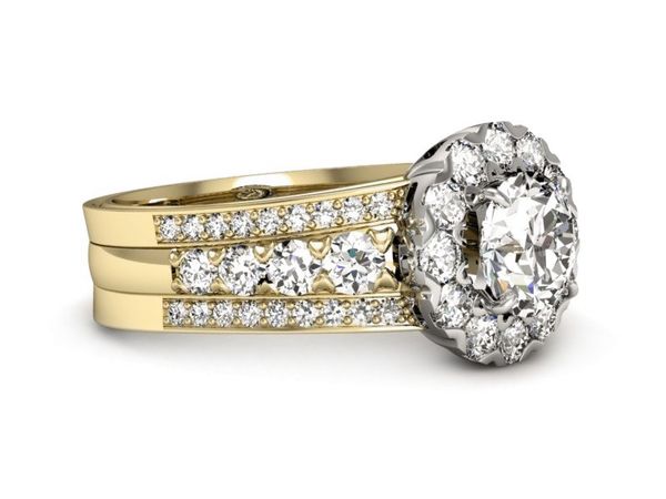 Pierścionek z diamentami żółte i białe złoto 585 - p16171zb
