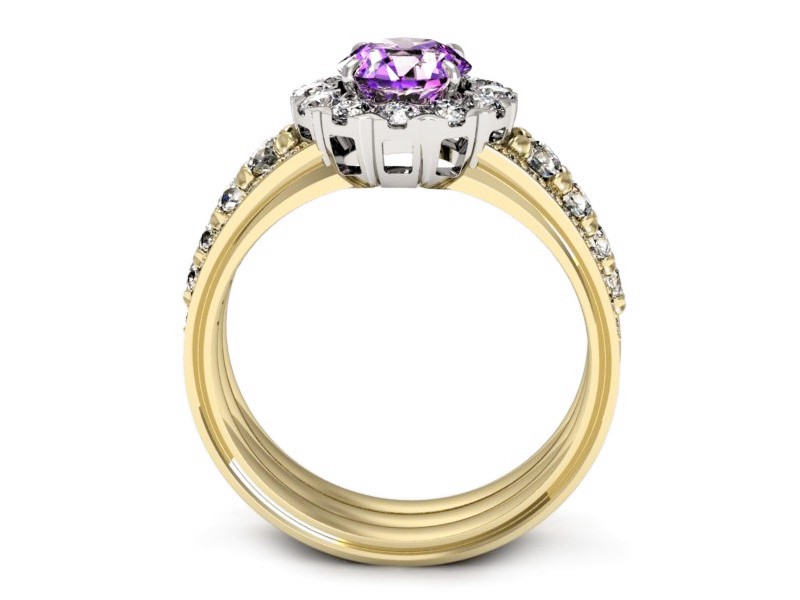 Pierścionek z ametystem i brylantami - p16171zbat — zdjęcie 3