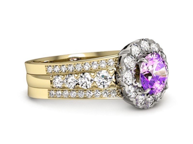 Pierścionek z ametystem i brylantami - p16171zbat — zdjęcie 2