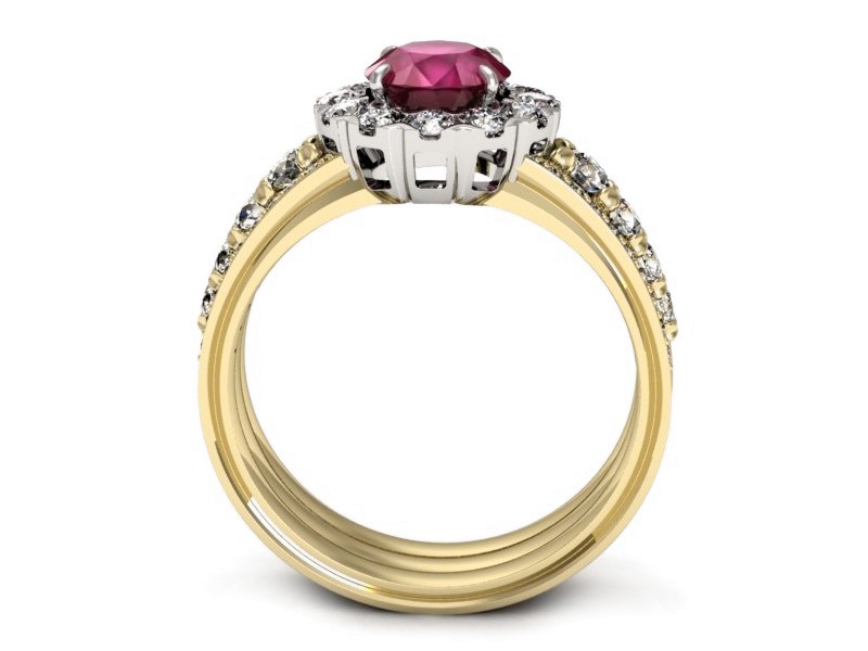 Złoty pierścionek z rubinem i diamentami - p16171zbr — zdjęcie 3