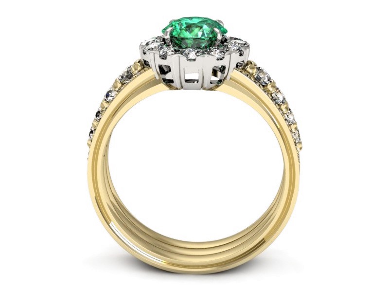 Złoty pierścionek ze szmaragdem i brylantami - p16171zbsm — zdjęcie 3