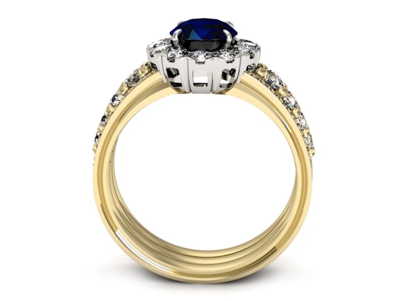 Złoty pierścionek z szafirem i brylantami - p16171zbsz — zdjęcie 3