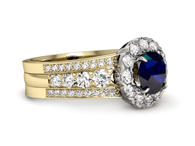 Złoty pierścionek z szafirem i brylantami - p16171zbsz — zdjęcie 2