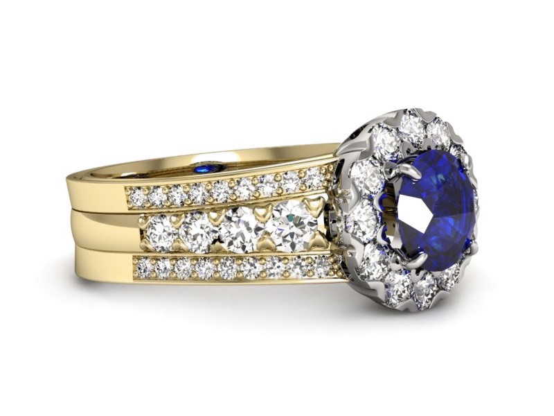 Pierścionek z szafirem i diamentami - p16171zbszc — zdjęcie 2