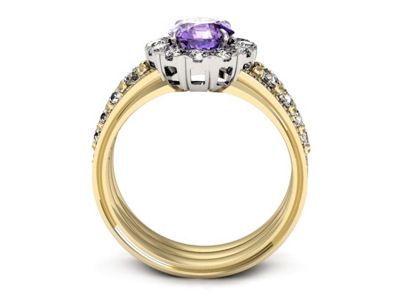 Złoty pierścionek z tanzanitem i brylantami - p16171zbt — zdjęcie 3