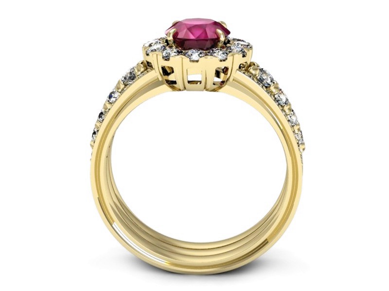 Złoty pierścionek z rubinem i brylantami - p16171zr — zdjęcie 3