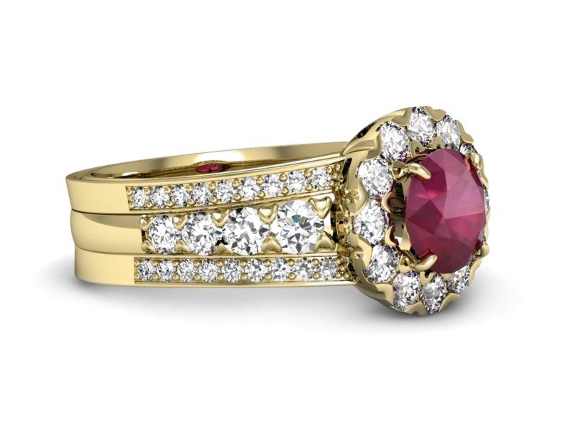Złoty pierścionek z rubinem i brylantami - p16171zr — zdjęcie 2