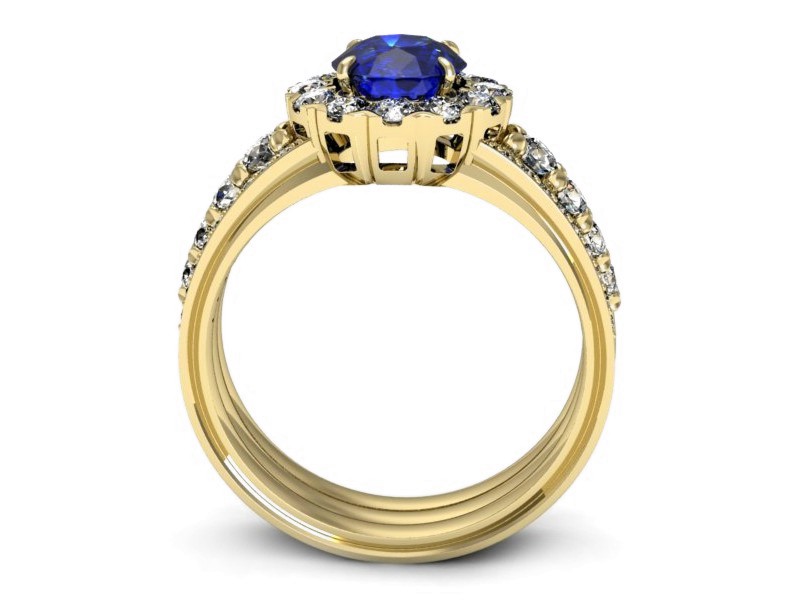 Złoty pierścionek z szafirem i brylantami - p16171zszc — zdjęcie 3