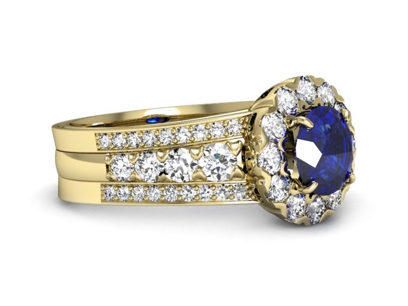Złoty pierścionek z szafirem i brylantami - p16171zszc — zdjęcie 2